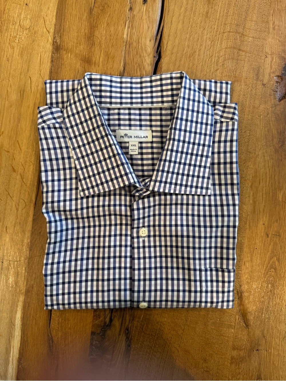 Peter Millar Navy and White Short Sleeve Check Casual Shirt
